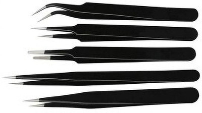 Vista Tweezer Set of 5 Pcs, Black ESD Coating 0 W Simple(Pointed Tip)
