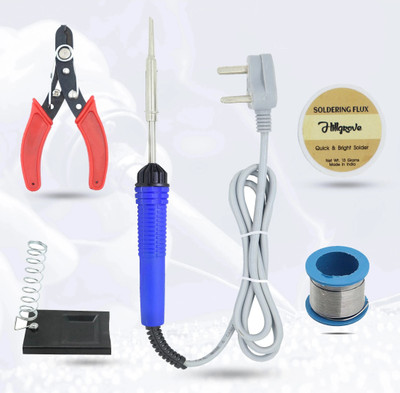 Hillgrove Electronic 5in1 Mobile Soldering Iron Equipment Tool Machine Combo Kit Set with Flux Paste and Wire 25 W Simple(Flat Tip)