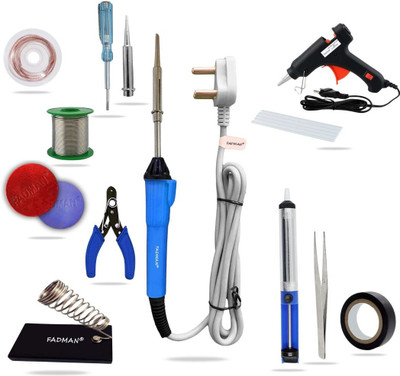 FADMAN 13n1 Beginners 25W Soldering Iron Kit with Glue Gun 25 W Simple(Flat Tip)