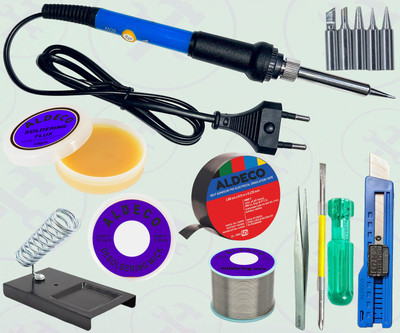 Aldeco 9in1 All-in-One Soldering Iron Kit with 2in1 Screw Driver & Additional Tools 60 W Temperature Controlled(Pointed Tip)