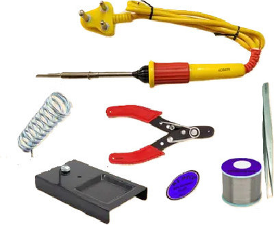 Skeisy New 7 in 1 Soldering Iron Kit with Wire Stripper, Solder Wire, Stand 25 W Simple(Conical Tip)