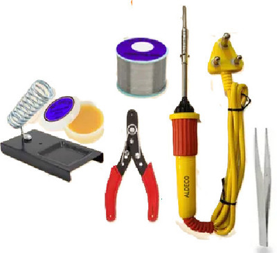 Skeisy 7 in 1 Beginner Soldering Iron Kit with Stand, Wire Stripper, Solder Wire 25 W Simple(Conical Tip)
