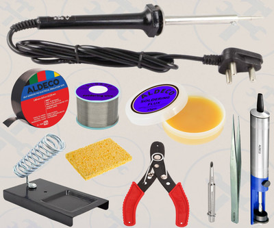 Aldeco 10in1 Soldering Iron Kit with Desoldering Pump, Sponge and Other Items 60 W Simple(Flat Tip)