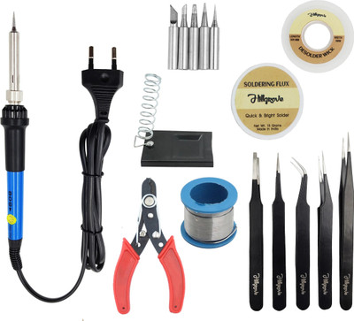 Hillgrove Electronic 7in1 Professional Mobile Soldering Iron Equipment Tool Machine Combo Kit Set with Flux Paste and Wire 60 W Temperature Controlled(Conical, Flat, Pointed, Round Tip)