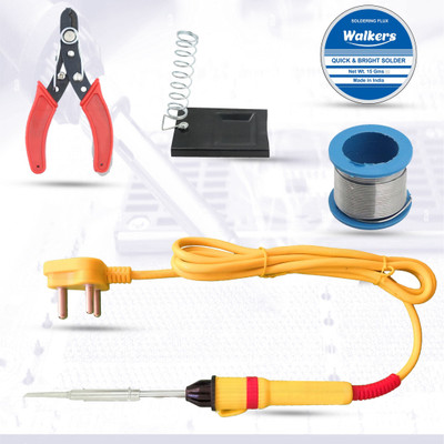 Walkers Electronic 5in1 Mobile Repairing Soldering Iron Equipment Tool Machine Combo Kit Set with Flux Paste and Wire 25 W Simple(Flat Tip)