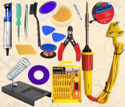 Aldeco Soldring Iron Kit (Pack of 16) with 32in1 Screw Driver Set and Additional Tools 25 W Simple(Flat Tip)