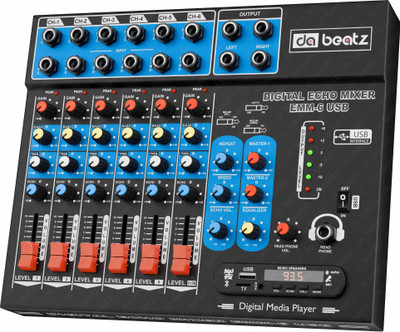 Da.Beatz. Professional 6-Channel mixer EMM-6 Digital Sound Mixer & Audio Interface USB,BT 220 W AV Control Receiver(Black)
