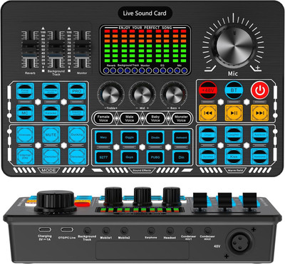 Xclamor 48V Phantom Power Sound Card Audio Interface with BT, Voice FX & Dual Mic Digital Sound Mixer
