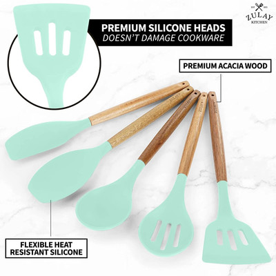 CANBITZ Kitchen Utensil Set, 5-Piece Silicone Spatula with Acacia Wood Handles, Non-Stick Spatula(Pack of 5)