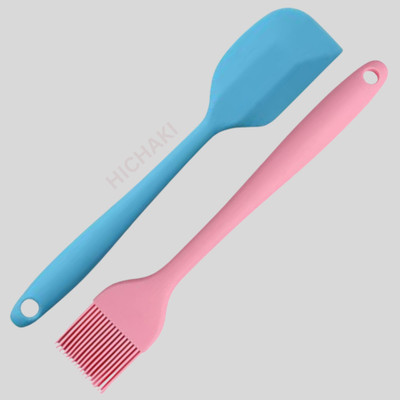 HICHAKI 27CM Silicone Spatula & Basting Brush Set- Blue & Pink with 2 Self-Adhesive Hook Non-Stick Spatula(Pack of 4)