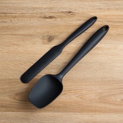 Baskety Silicone Non-Stick Heat Resistant Kitchen Utensil| Spatula Spoon Big 27cm+Spatula Spreader/Butter knife 24cm|BLACK Spatula Set of 2 Non-Stick Spatula(Pack of 2)