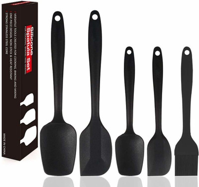 Ramkuwar Silicone Spatula Set 5-Piece - 600ºF Heat-Resistant Baking Spoon Spatula - Seamless One-Piece Design Easy to Clean - Non-Stick Silicone Rubber with Stainless Steel Core (Black)) Non-Stick Spatula(Pack of 5)