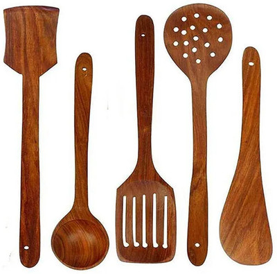 BAKSHEXPORT 5 Pcs Best Wooden Spoons for Cooking Kitchen Utensils Set Non Stick Mixing Spoon Non-Stick Spatula(Pack of 5)