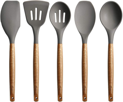 ZUCLLIN Gery Wooden Handle Silicone Spatula For Cooking Mixing Frying Non-Stick Spatula(Pack of 5)
