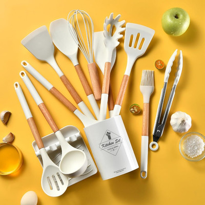 ESLORA Silicon Spatula| Non-Stick | Cooking Spatulas with Wooden 12 Set Kitchen Wooden Spatula(Pack of 12)