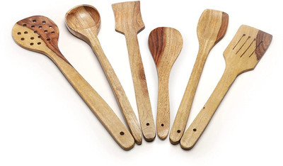 craftzone india Wooden Kitchen Utensil Set 6 Cooking and Serving Utensils Spatula Spoons Wooden Spatula(Pack of 6)