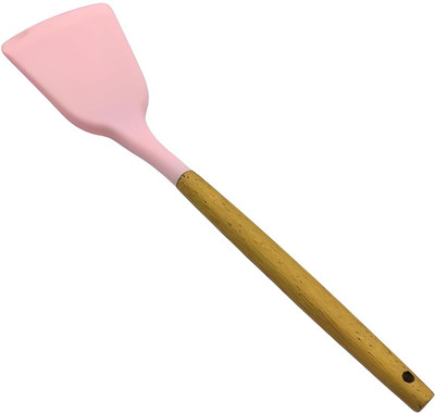 Lemon Tree Non-Stick Silicone Turner Spatula with Wooden Handle Cooking Spoon (Pink) Non-Stick Spatula(Pack of 1)