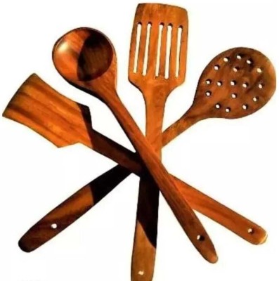 Anamika Harbal wooden spatula for cooking & serving redemption spoon Dark Brown Wooden Spatula(Pack of 4)