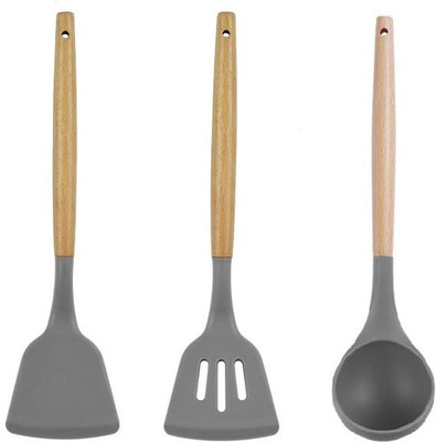 AshandRoh Cooking Utensil Set Silicone Spatula,Kitchen Gadget with Wooden Handle Cookware Non-Stick Spatula(Pack of 3)