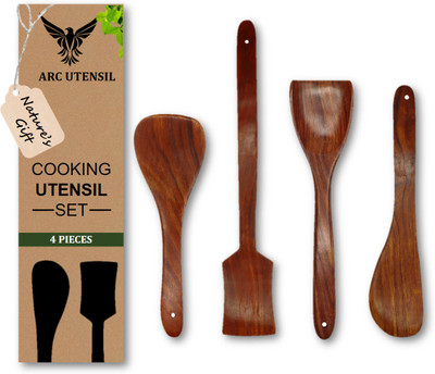 Arc Utensil Wooden Cooking Spoon | Eco-Friendly Spatula | Heat-Resistant & Non-Stick Wooden Spatula(Pack of 4)