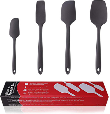 Ramkuwar Silicone Spatula Set 4-Piece - 600ºF Heat-Resistant Baking Spoon Spatula - Seamless One-Piece Design Easy to Clean - Non-Stick Silicone Stainless Steel Core (Spatula 4A Black) Non-Stick Spatula(Pack of 4)