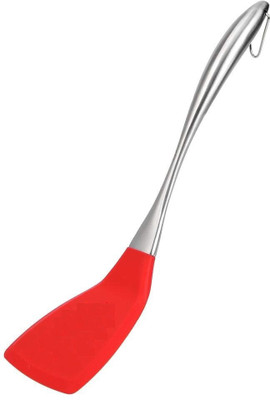 Baskety Steel Silicone Spatula Plain Slotted Red - 500°F Heat Resistant Non-Stick Spatula(Pack of 1)