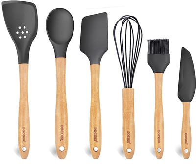 DOCOSS Spatula Set For Cooking Non Stick Silicon Spatulas For Kitchen/Cooking Spoon Set Wooden Spatula(Pack of 6)