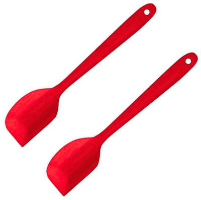Baskety Silicone Non-Stick Heat Resistant Kitchen Utensil| Spatula Spoon Small 20.6cm | Set of 2 Red Non-Stick Spatula(Pack of 2)