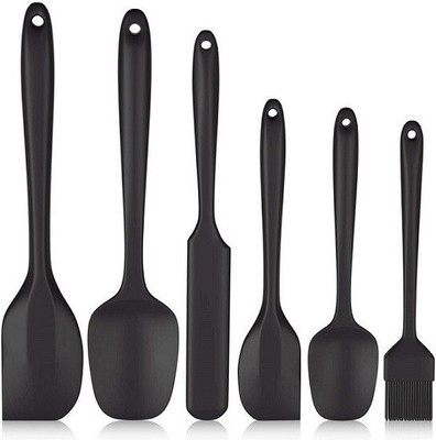 ZUNBELLA Heat-Resistant Spatula - One Piece Seamless Design, Rubber Spatula Non-Stick for Cooking, Baking and Mixing (6 Piece Set, Black) Non-Stick Spatula(Pack of 6)