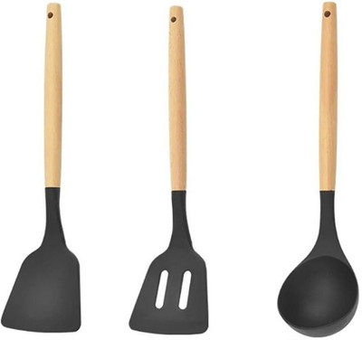 NARV Wood Handle Cooking Tools | Spatula Turner Kadchi Set | Indian Style 3 Pc Kit Non-Stick Spatula(Pack of 3)