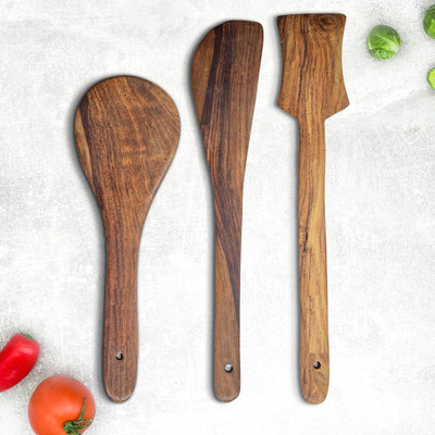 AE Maharani Neem Wood Cooking Spoons for Non-Stick Cookware Wooden Spatula(Pack of 3)