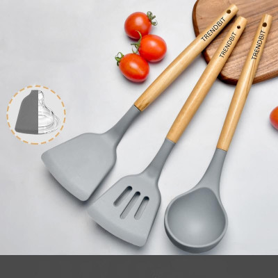 TRENDBIT Silicone Spatula Set of 3 for Cooking, Baking and Mixing, Non-Stick Wooden Spatula(Pack of 3)