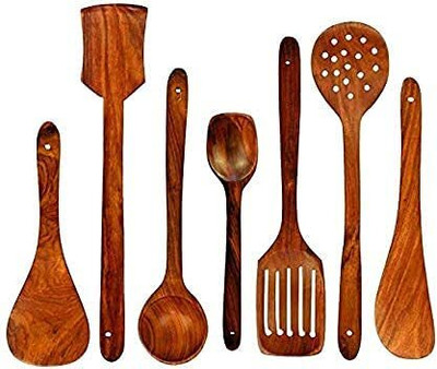 ASenterprises Wooden Serving Spoon, Table Spoon Set(Pack of 7)