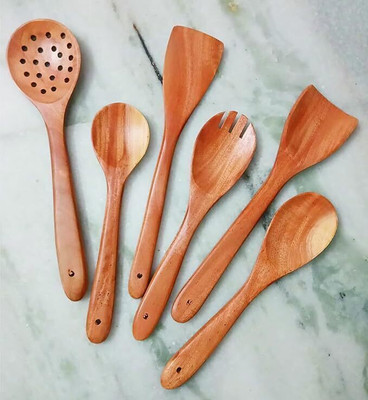 ORRISH Neem Wood Cooking Spoon Set with Spatulas for Non-Stick Kitchen Cooking Set Non-Stick Spatula(Pack of 6)