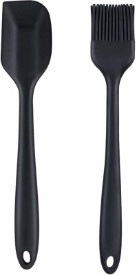 Baskety Silicone Non-Stick Heat Resistant Kitchen Utensil| Spatula Small 20.6cm+Silicone Basting Brush 21cm| BLACK Pack of 2 spatula Non-Stick Spatula(Pack of 2)