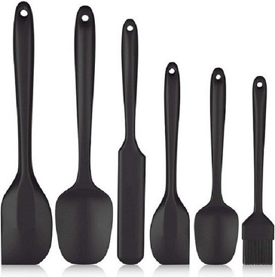 ZUCLLIN 6 Piece Kitchen Tool Silicone Spatula, Spoonula and Brush, Heat Resistant and Non-Stick Cookware Cooking Utensil Set, Black Non-Stick Spatula(Pack of 6)