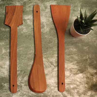 Akebi Spatula Set | Spatula Set Wooden | Kitchen Tool Set | Spatula Cooking Set Wooden Spatula(Pack of 3)