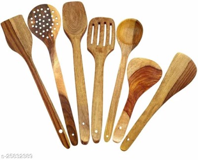 AAANS HANDICRAFTS WOODEN SPOON LADEL COOKING SPOON FOR KITCHEN Wooden Spatula(Pack of 7)