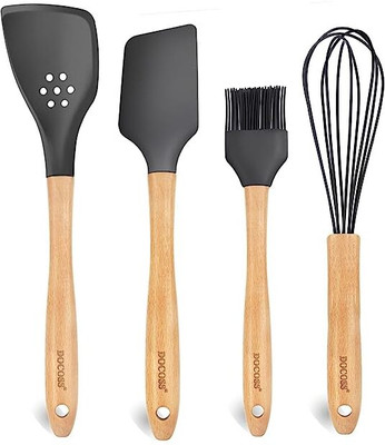 DOCOSS Set of 4 Wooden Silicone Spatula For Kitchen Non Stick Spatula Set For Cake,Dosa Wooden Spatula(Pack of 4)