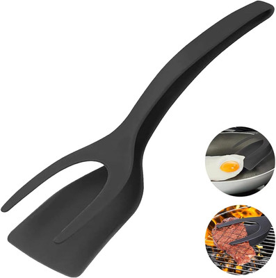 KIDWILL 2 in 1 Egg Spatula, Silicone Fried Egg Grip Flip Tongs Non-Stick Spatula(Pack of 1)