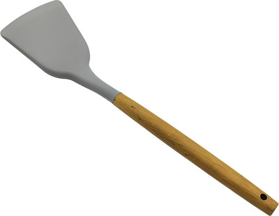 Lemon Tree Non-Stick Silicone Turner Spatula with Wooden Handle Cooking Spoon (Light Grey) Non-Stick Spatula(Pack of 1)