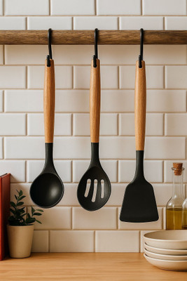 Shriyansstore Premium Silicone & Wooden Spatula Set | Heat Resistant Non-Stick Kitchen Tools Wooden Spatula(Pack of 3)