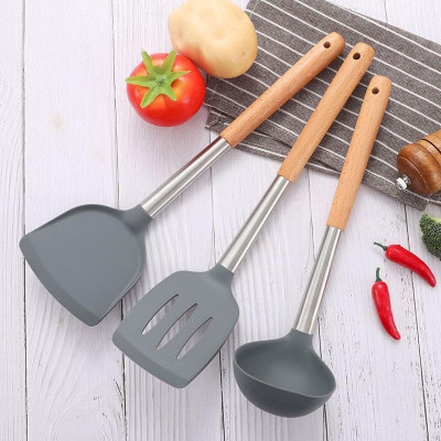 Dev Silicone Steel wrapped wooden Spatula for Kitchen | Non-Stick (32cms | Steel) Non-Stick Spatula(Pack of 3)