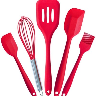RABBONIX Silicone Kitchen Utensils Set for Cooking and Baking 5 Pcs Cooking Utensils Set Heat Resistant Non-Stick Kitchen Tools(Red) Rubber Spatula(Pack of 5)