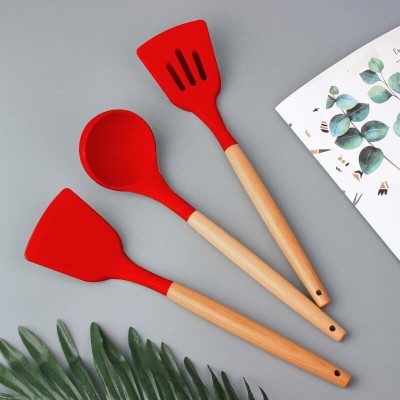 Savvy Silicone Spatula for Kitchen Non-Stick Wooden Handle Non-Stick Spatula(Pack of 3)