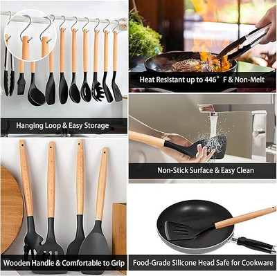 Nestrova 12 pcs silicon spatula set black1 Wooden Spatula(Pack of 12)