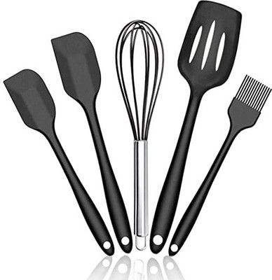 IMPRONOW Silicone Spatula Set for Kitchen Non-Stick Cooking, Baking & Mixing Pack Of 5 Kitchen Tool Set(Black, Spatula)