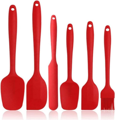 PBKN 6 Pc Silicone Spoon Spatula Jar Spatula Oil Brush for Jalebi Frying Use Kitchen Tool Set(Red, Spatula, Brush, Baking Tools)