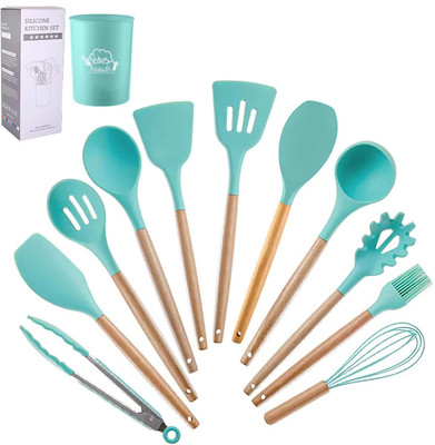 ESLORA ilicon Cooking Spatulas with Wooden Handle Cooking Spoon Spatula Combs Slotted Non-Stick Spatula(Pack of 12)