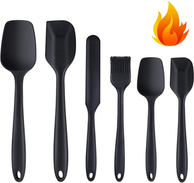 PBKN Non Stick Safe Palta Spatula Spoon Chamach Jar Spatula for Shrikhand Kitchen Tool Set(Black, Spatula, Brush, Baking Tools)